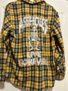 Assholes Live Forever Plaid Flannel Shirt Skeleton Graphic Back!